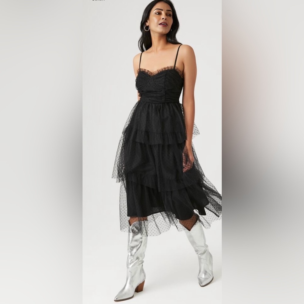Black mesh midi dress featuring an allover clip-dot pattern - Picture 4 of 5